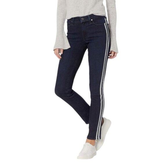 NEW Paige Denim Hi-Rise Jeans Sz 26 Hoxton Ankle Peg Indigo Metallic Tux Stripe - Picture 1 of 9